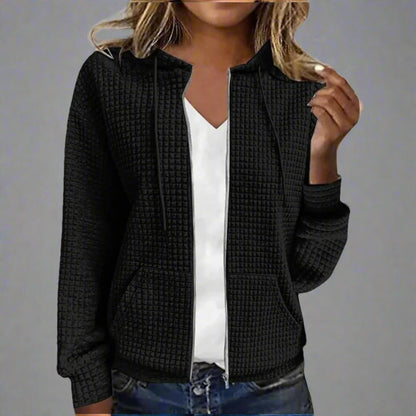 Women Casual Zip Up Hoodie | Waffle Knit Long Sleeve