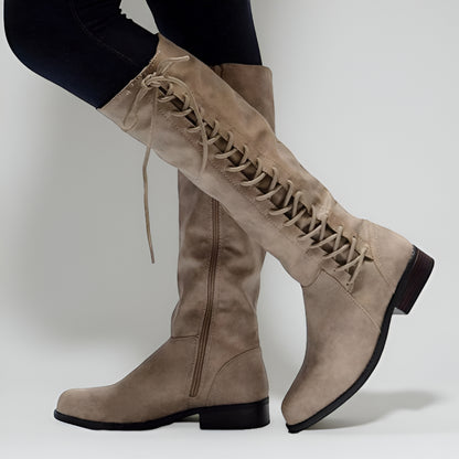 Women's Comfortable Knee High Boots – Lace-Up Zipper Detail