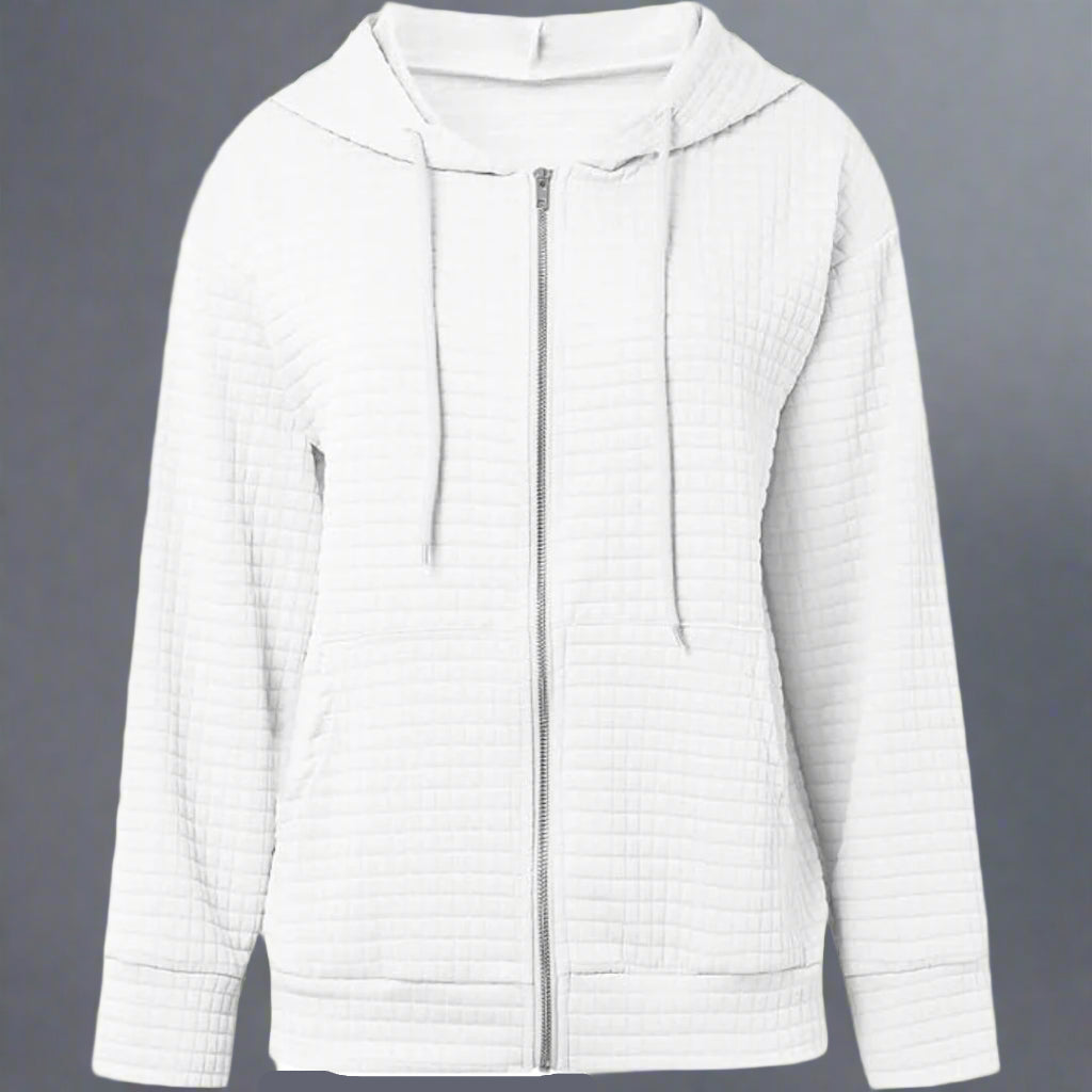 Women Casual Zip Up Hoodie | Waffle Knit Long Sleeve