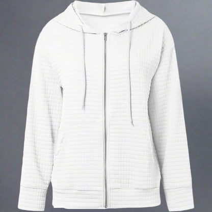 Women Casual Zip Up Hoodie | Waffle Knit Long Sleeve