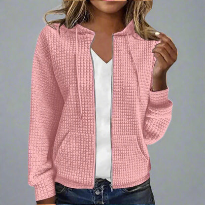 Women Casual Zip Up Hoodie | Waffle Knit Long Sleeve