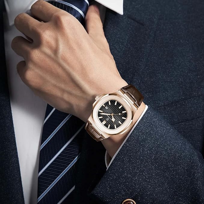 Men’s Elegant Leather Strap Dress Watch | Quartz Date Display