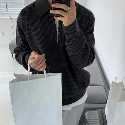 Men’s Ribbed Zip Up Sweater | Long Sleeve Collared Knitwear