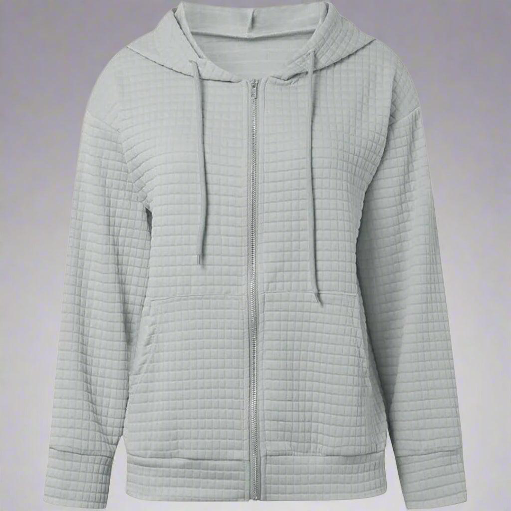 Women Casual Zip Up Hoodie | Waffle Knit Long Sleeve