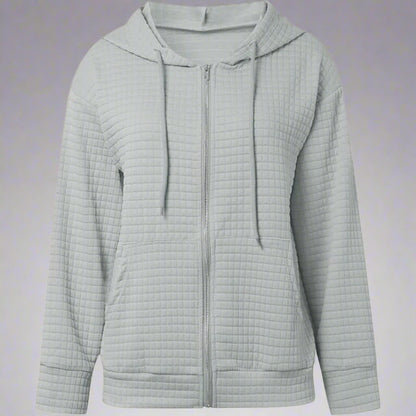 Women Casual Zip Up Hoodie | Waffle Knit Long Sleeve