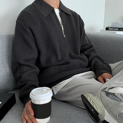 Men’s Ribbed Zip Up Sweater | Long Sleeve Collared Knitwear