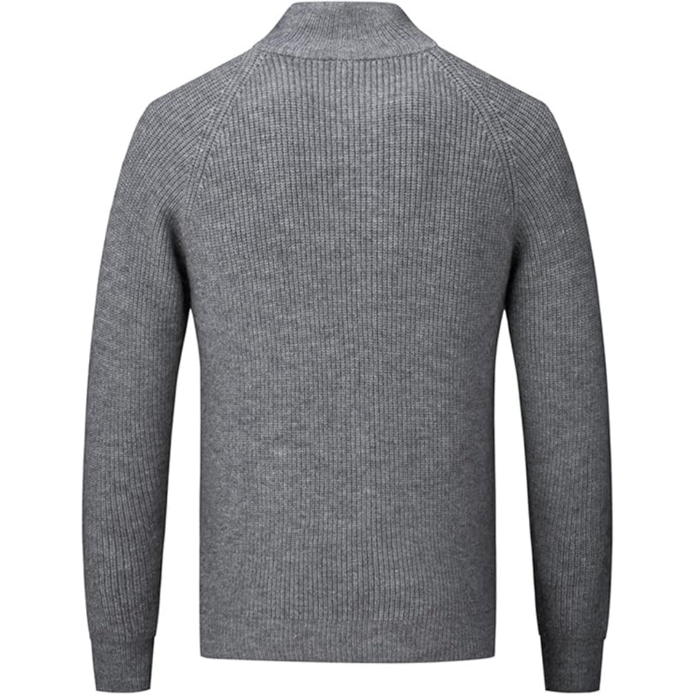 Men’s Warm Zip Up Jumper | Ribbed Knit Long Sleeve Sweater