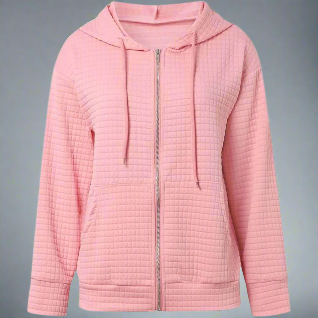Women Casual Zip Up Hoodie | Waffle Knit Long Sleeve