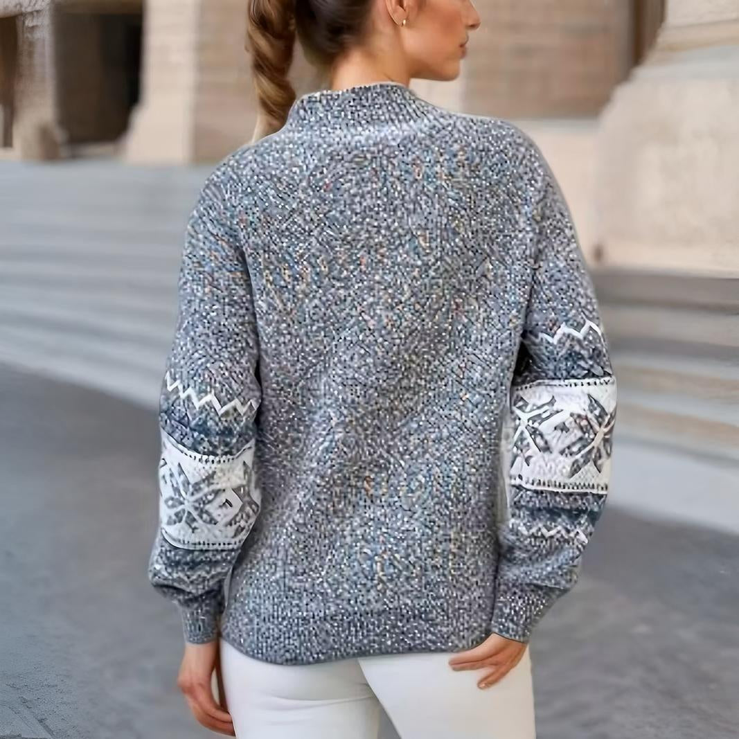 Women Oversized Fair Isle Jumper | Cozy Knitted Crew Neck Sweater