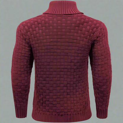Men's Textured Knit Shawl Collar Jumper | Warm Button Neck Fit