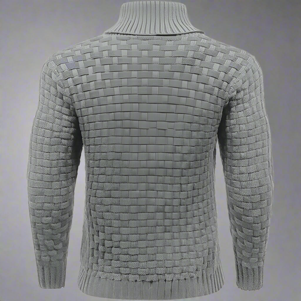 Men's Textured Knit Shawl Collar Jumper | Warm Button Neck Fit