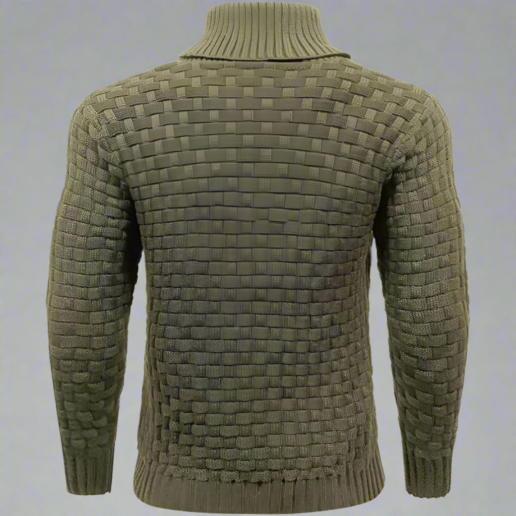 Men's Textured Knit Shawl Collar Jumper | Warm Button Neck Fit