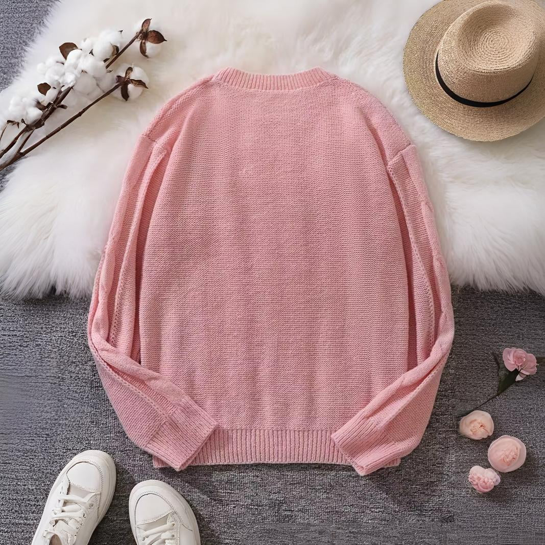 Women Oversized Cable Knit Jumper | Chunky Crew Neck Long Sleeve