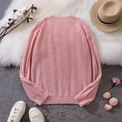 Women Oversized Cable Knit Jumper | Chunky Crew Neck Long Sleeve