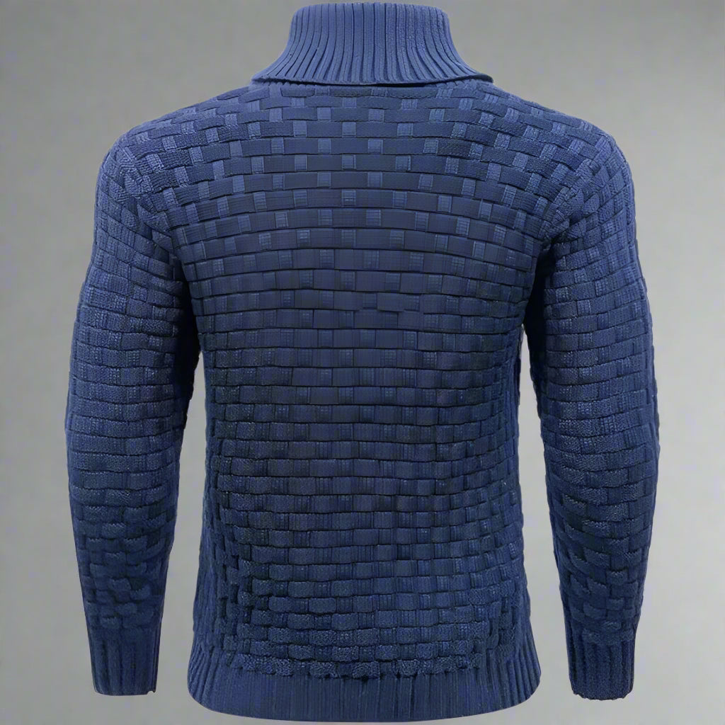 Men's Textured Knit Shawl Collar Jumper | Warm Button Neck Fit