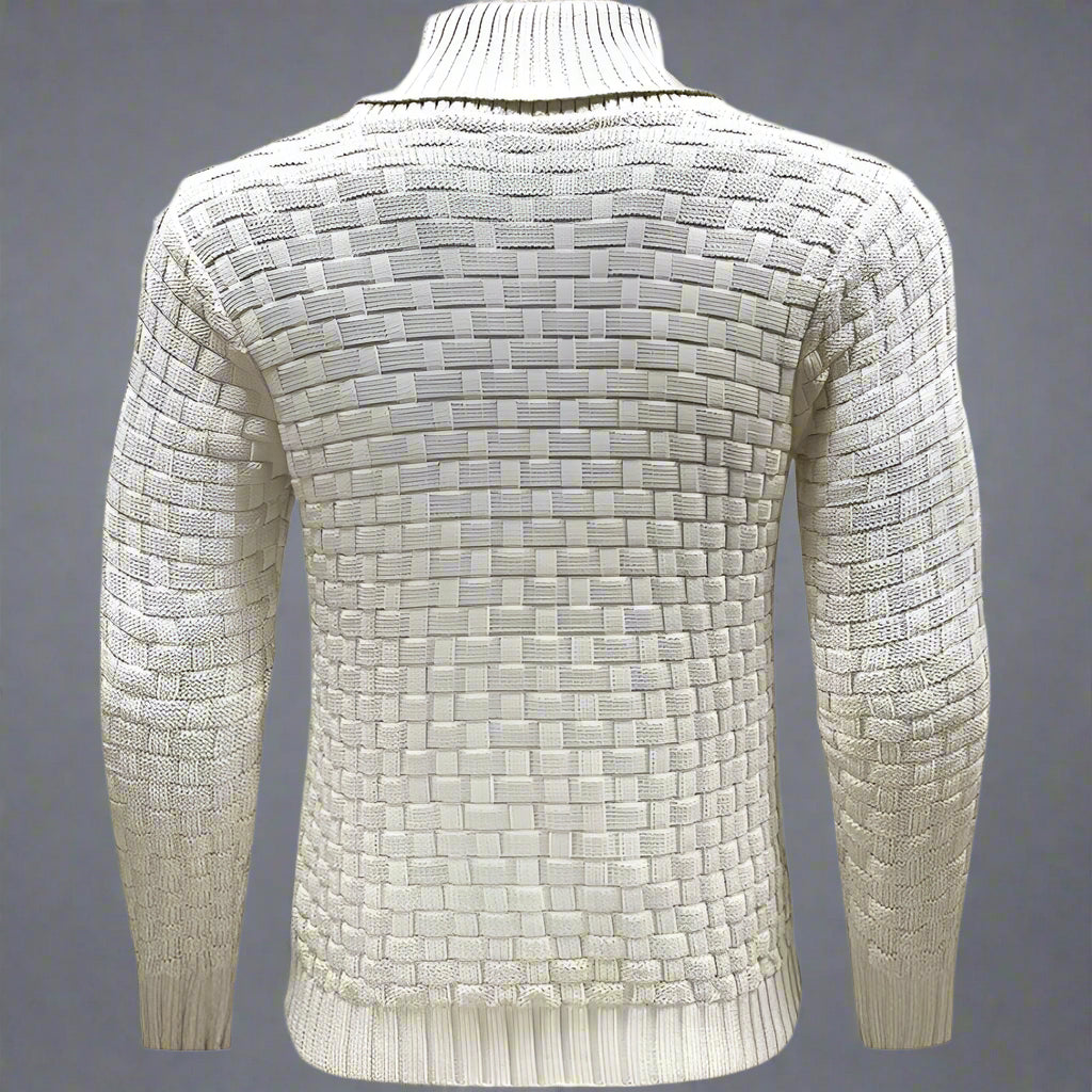 Men's Textured Knit Shawl Collar Jumper | Warm Button Neck Fit