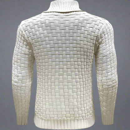 Men's Textured Knit Shawl Collar Jumper | Warm Button Neck Fit