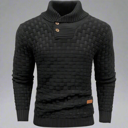 Men's Textured Knit Shawl Collar Jumper | Warm Button Neck Fit