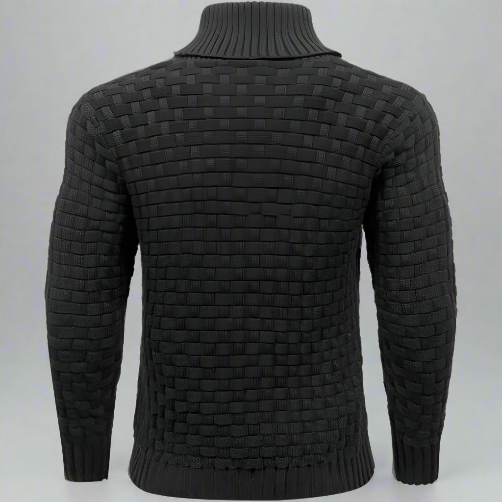 Men's Textured Knit Shawl Collar Jumper | Warm Button Neck Fit