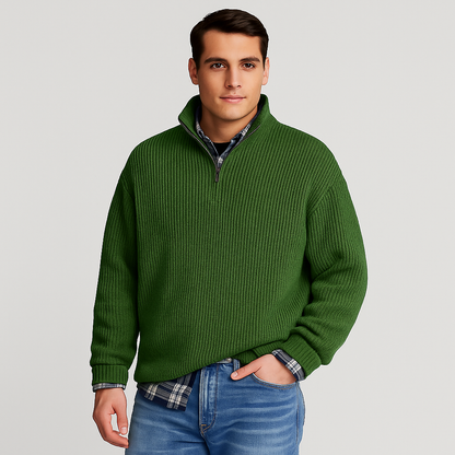 Men's Ribbed Knit Half Zip Jumper | Warm Long Sleeve Pullover