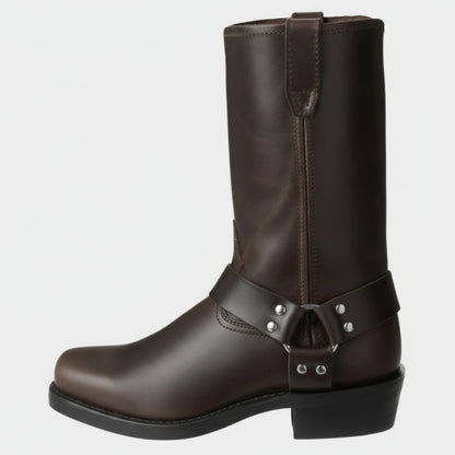 Women's Leather Harness Ankle Boots - Biker Heels Studded