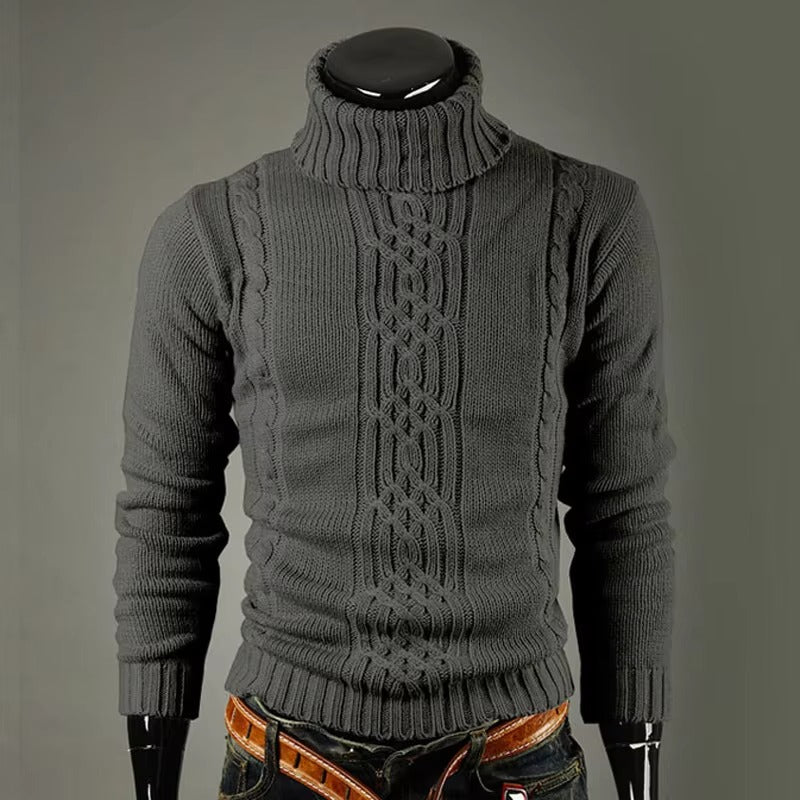 Men’s Cable Knit Jumper | Slim Fit Long Sleeve Turtleneck Sweater
