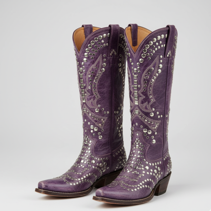 Women's Cowgirl Knee High Boots - Western Studded Heels Shoes