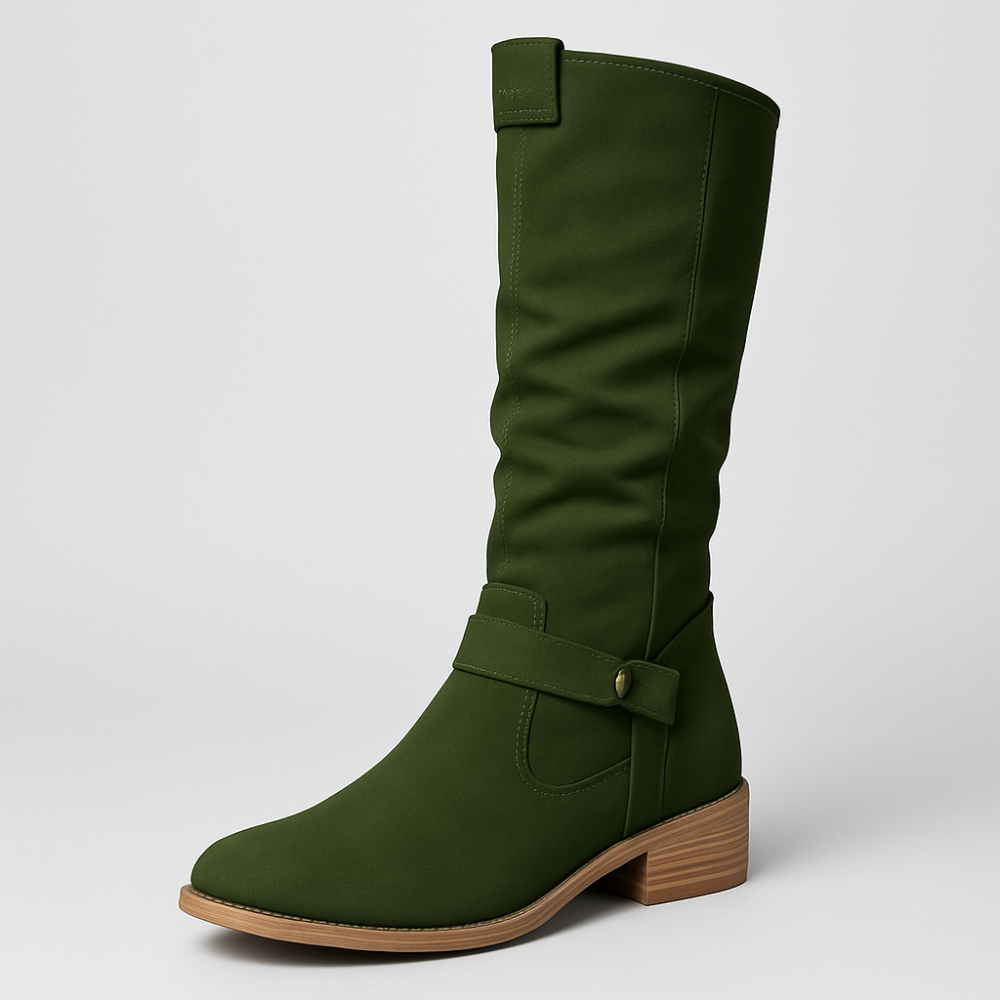 Women's Knee High Boots - Slouchy Low Heel Zipper Shoes