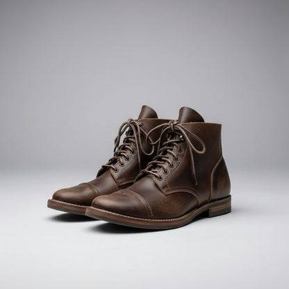 Men's Work Leather Ankle Boots - Lace Up Cap Toe