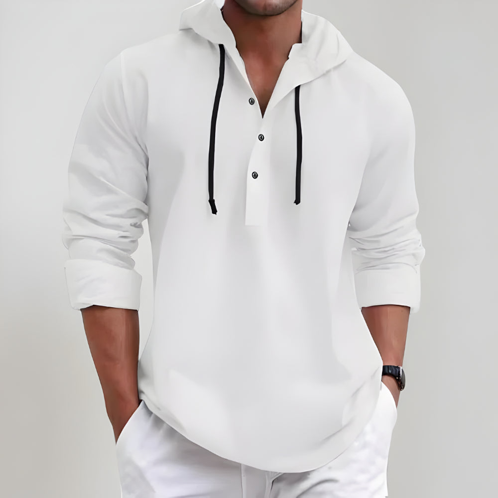Men's Casual Long Sleeve Hoodie Shirt – Lightweight Drawstring