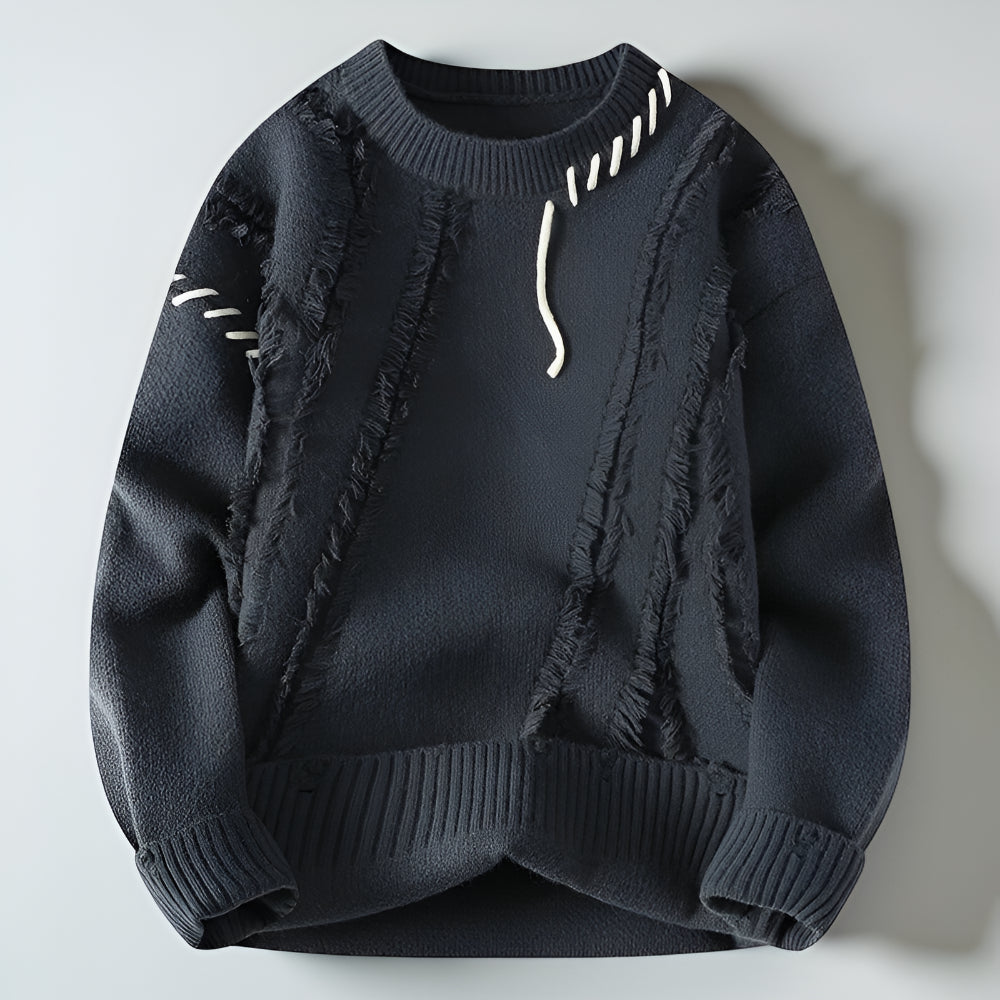 Men's Distressed Knit Sweater – Long Sleeve Casual Pullover