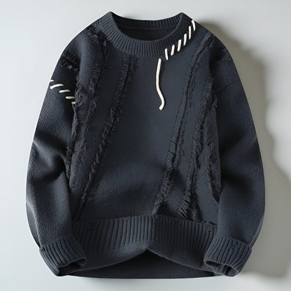 Men's Distressed Knit Sweater – Long Sleeve Casual Pullover
