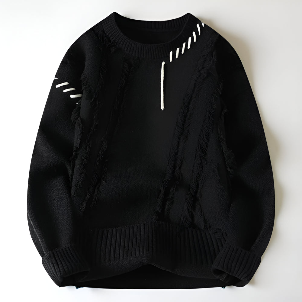 Men's Distressed Knit Sweater – Long Sleeve Casual Pullover