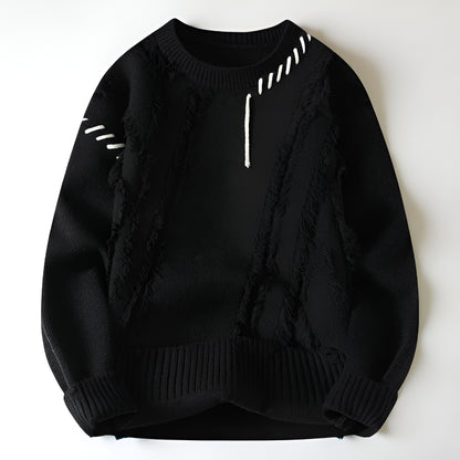Men's Distressed Knit Sweater – Long Sleeve Casual Pullover