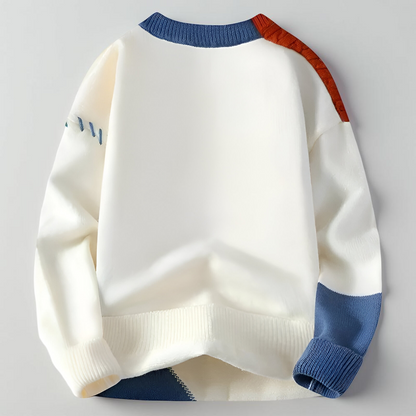 Men's Patchwork Knit Sweater – Long Sleeve Crew Neck