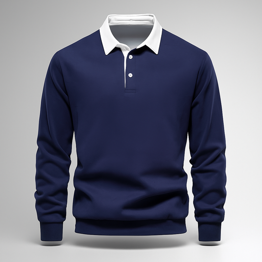 Men’s Smart Casual Polo Shirt | Long Sleeve Button Up Top