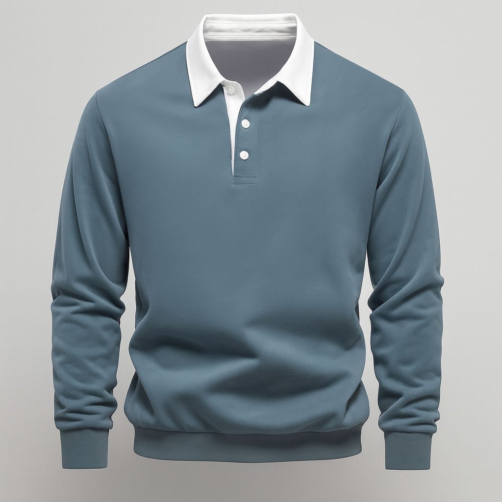 Men’s Smart Casual Polo Shirt | Long Sleeve Button Up Top