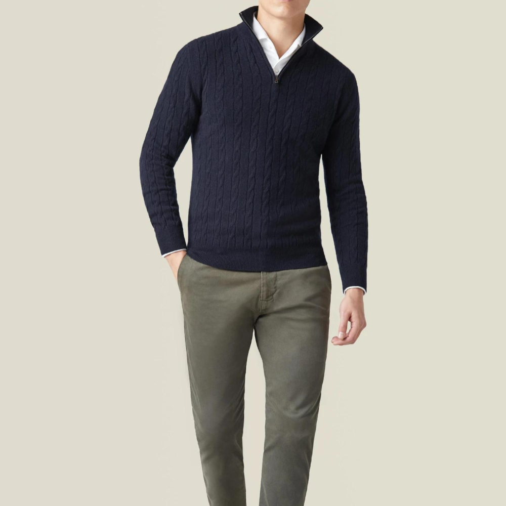 Men's Cable Knit Quarter Zip Sweater - Classic Long Sleeve