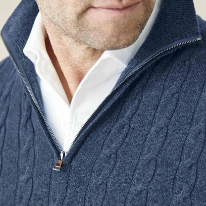 Men's Cable Knit Quarter Zip Sweater - Classic Long Sleeve