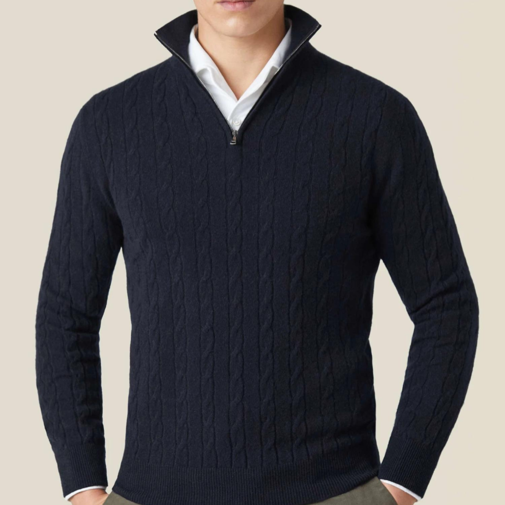 Men's Cable Knit Quarter Zip Sweater - Classic Long Sleeve