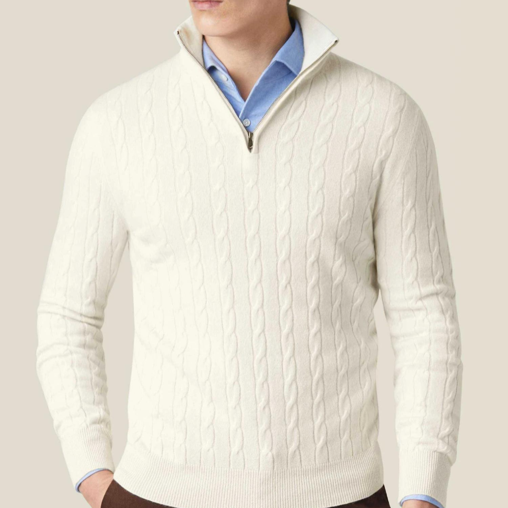 Men's Cable Knit Quarter Zip Sweater - Classic Long Sleeve