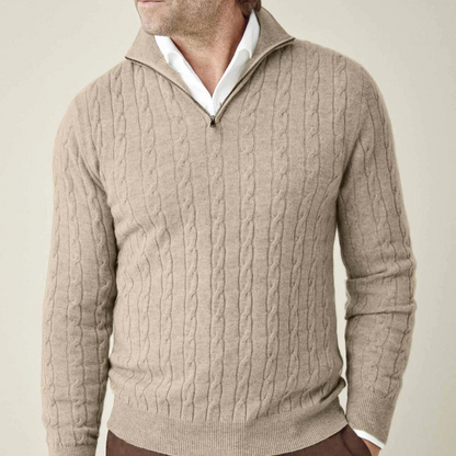 Men's Cable Knit Quarter Zip Sweater - Classic Long Sleeve