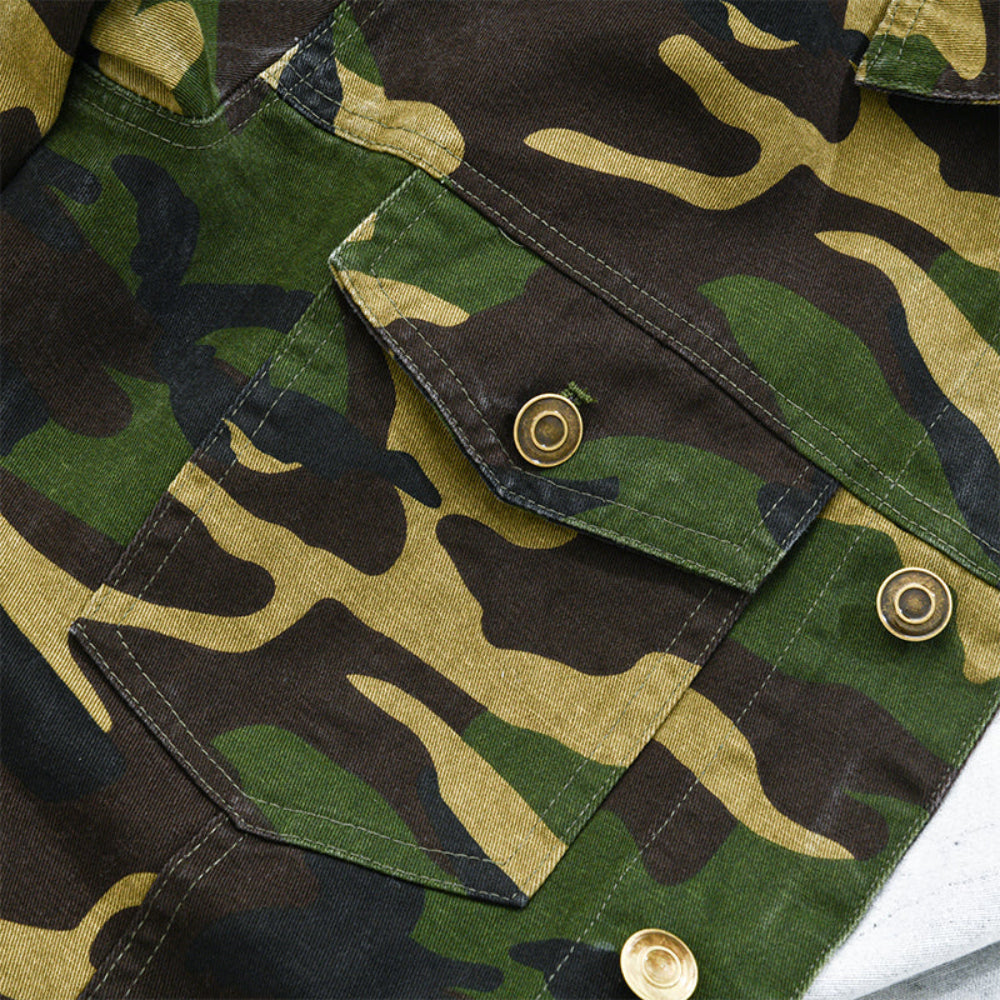 Men's Camouflage Military Utility Jacket - Button Front