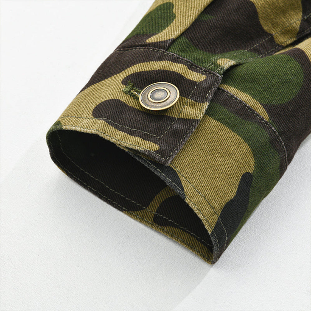 Men's Camouflage Military Utility Jacket - Button Front