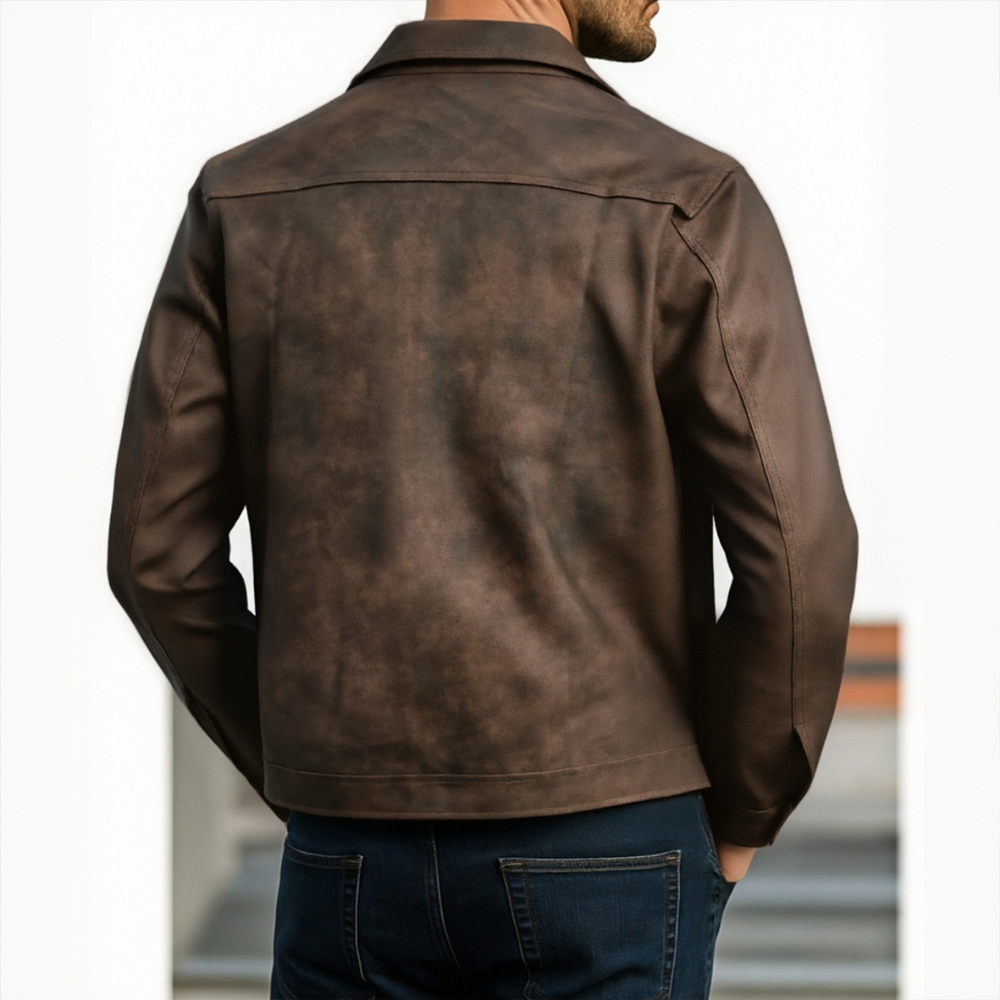 Men's Classic Casual Leather Jacket - Zip Front Design