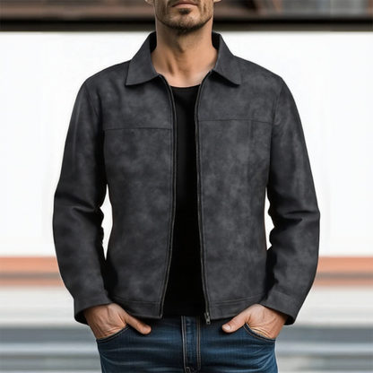 Men's Classic Casual Leather Jacket - Zip Front Design