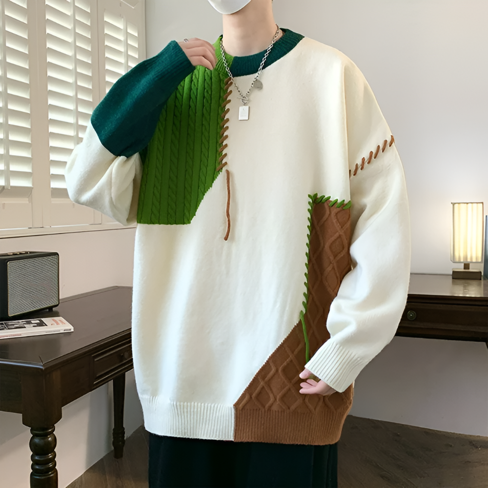 Men's Funky Patchwork Winter Sweater Unique Style Warmth 5