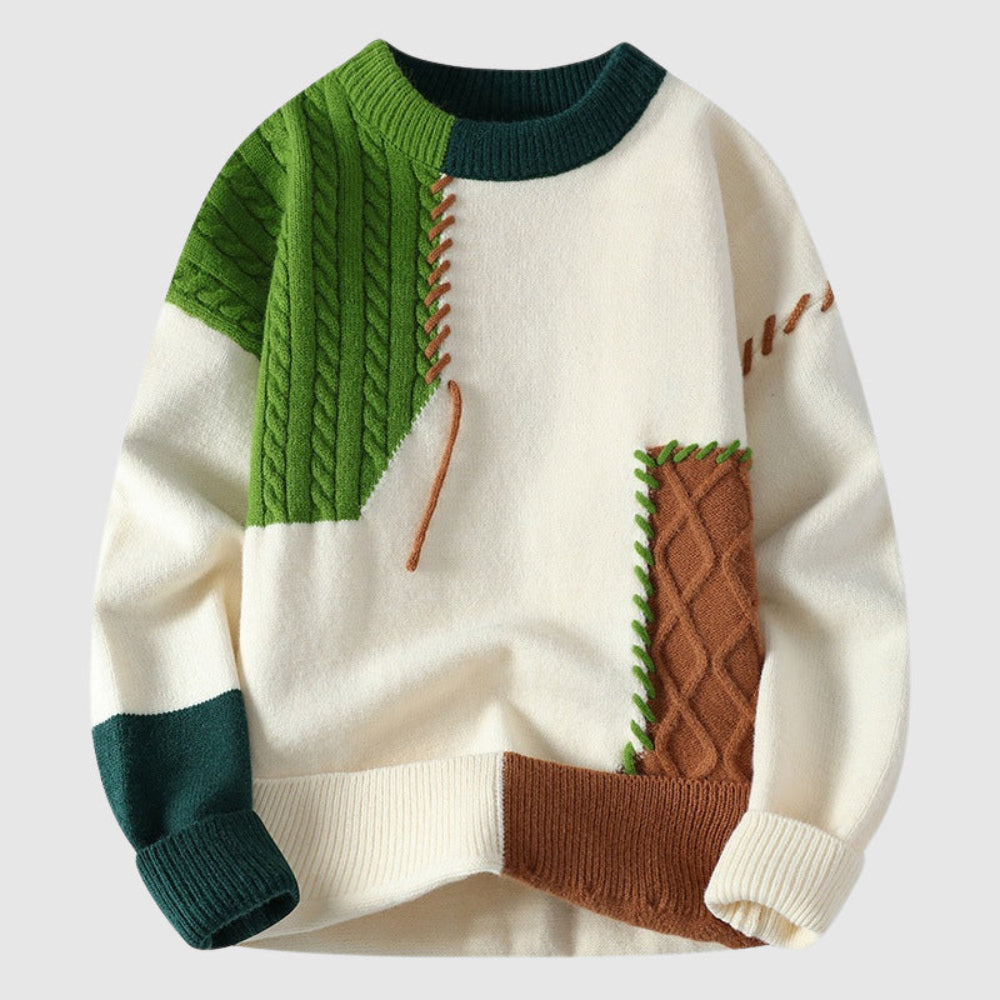 Men's Funky Patchwork Winter Sweater Unique Style Warmth 6