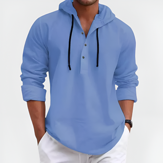 Men's Hooded Shirt Casual Cotton Blend Long Sleeve Relaxed Fit 1