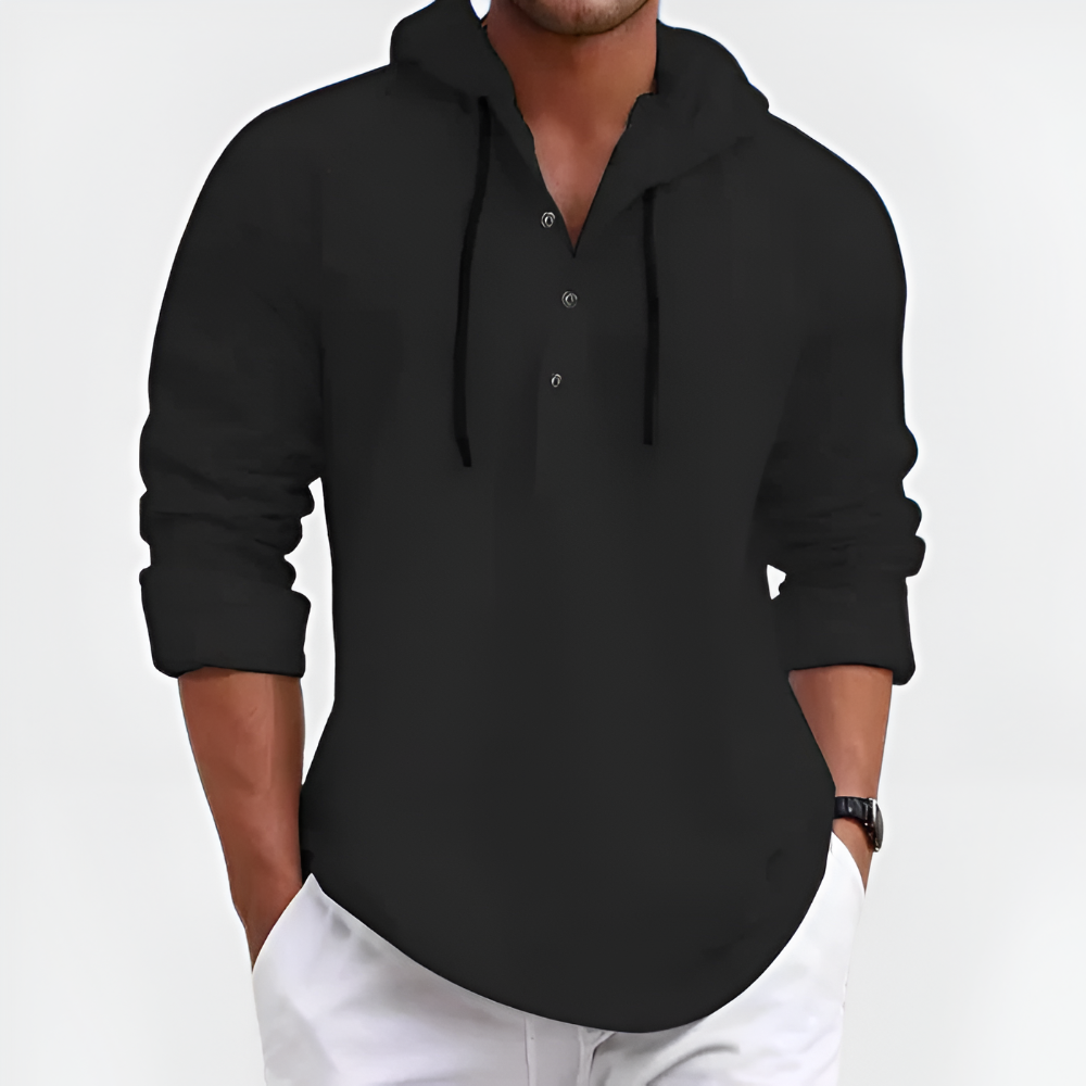 Men's Hooded Shirt Casual Cotton Blend Long Sleeve Relaxed Fit 3